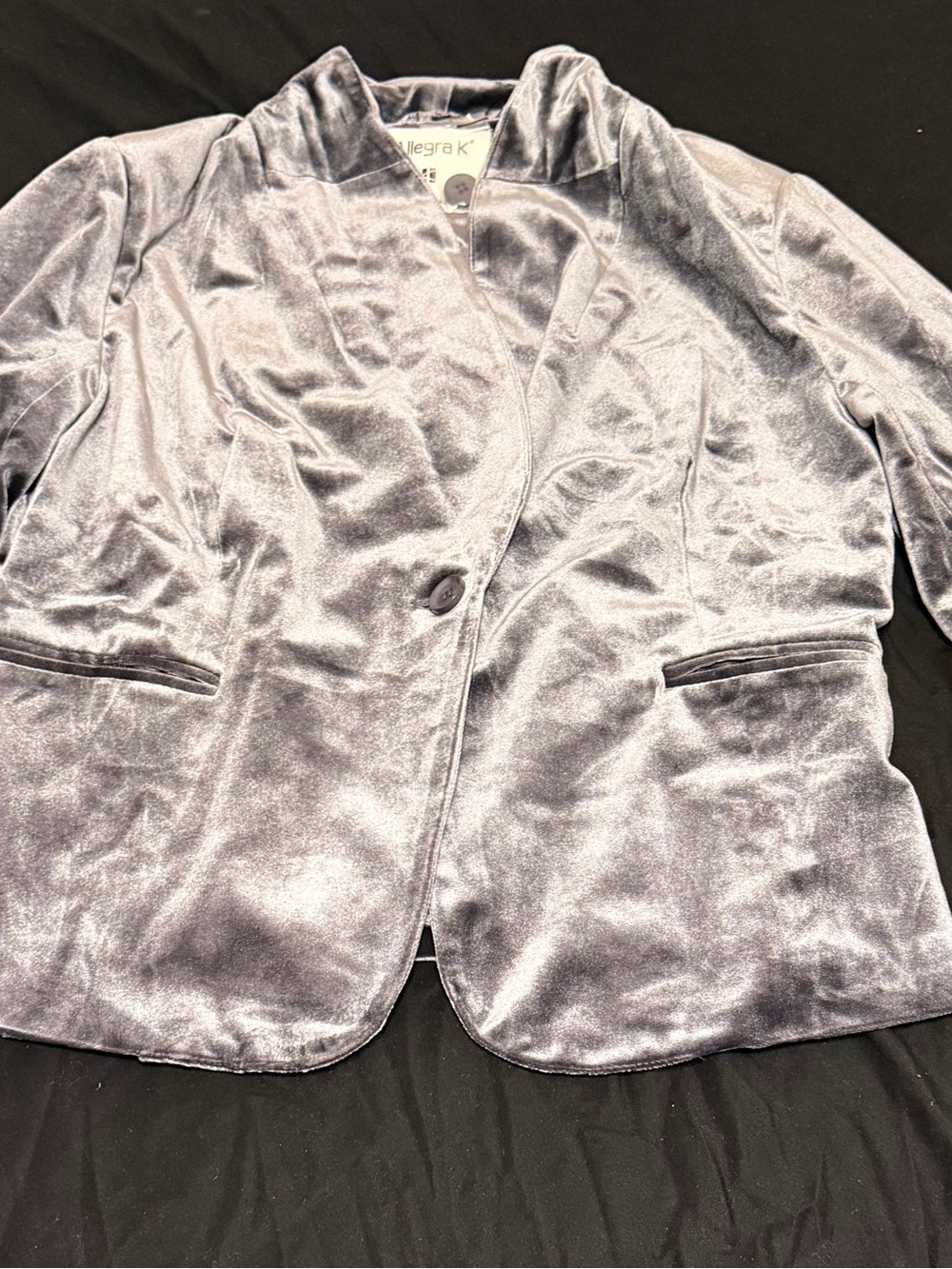 Allegra K Silver Velvet Single-Button Blazer